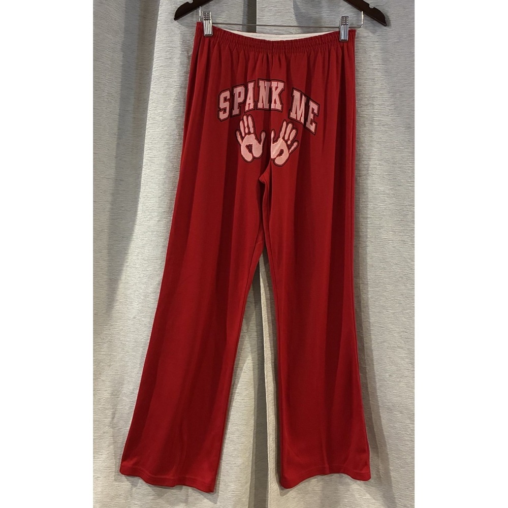 2 Cool Y2K Spank Me Sweatpants Red Spellout Party Rave Retro Women Size 24 Waist